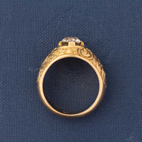 1.03ct Antique Old Mine Cut Diamond Engraved Solitaire