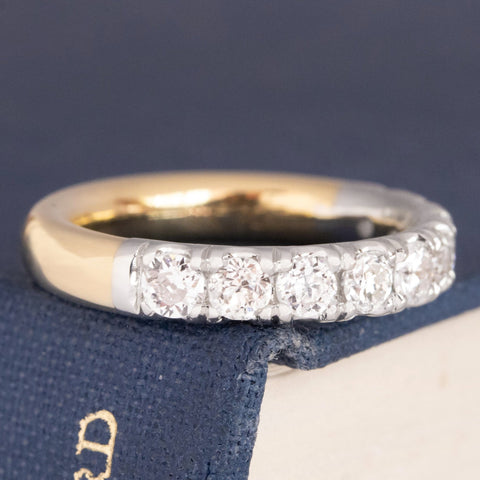 Historic style 1.03ctw Old European Cut Diamond Yin-Yang Half Eternity Band wedding band with Old European Cut Diamonds, unique heirloom in platinum and yellow gold