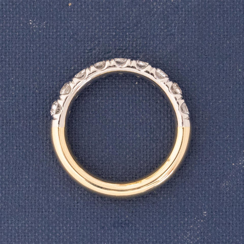 Side view of 1.03ctw Old European Cut Diamond Yin-Yang Half Eternity Band, natural Earth-mined Old European Cut Diamonds in platinum and yellow gold