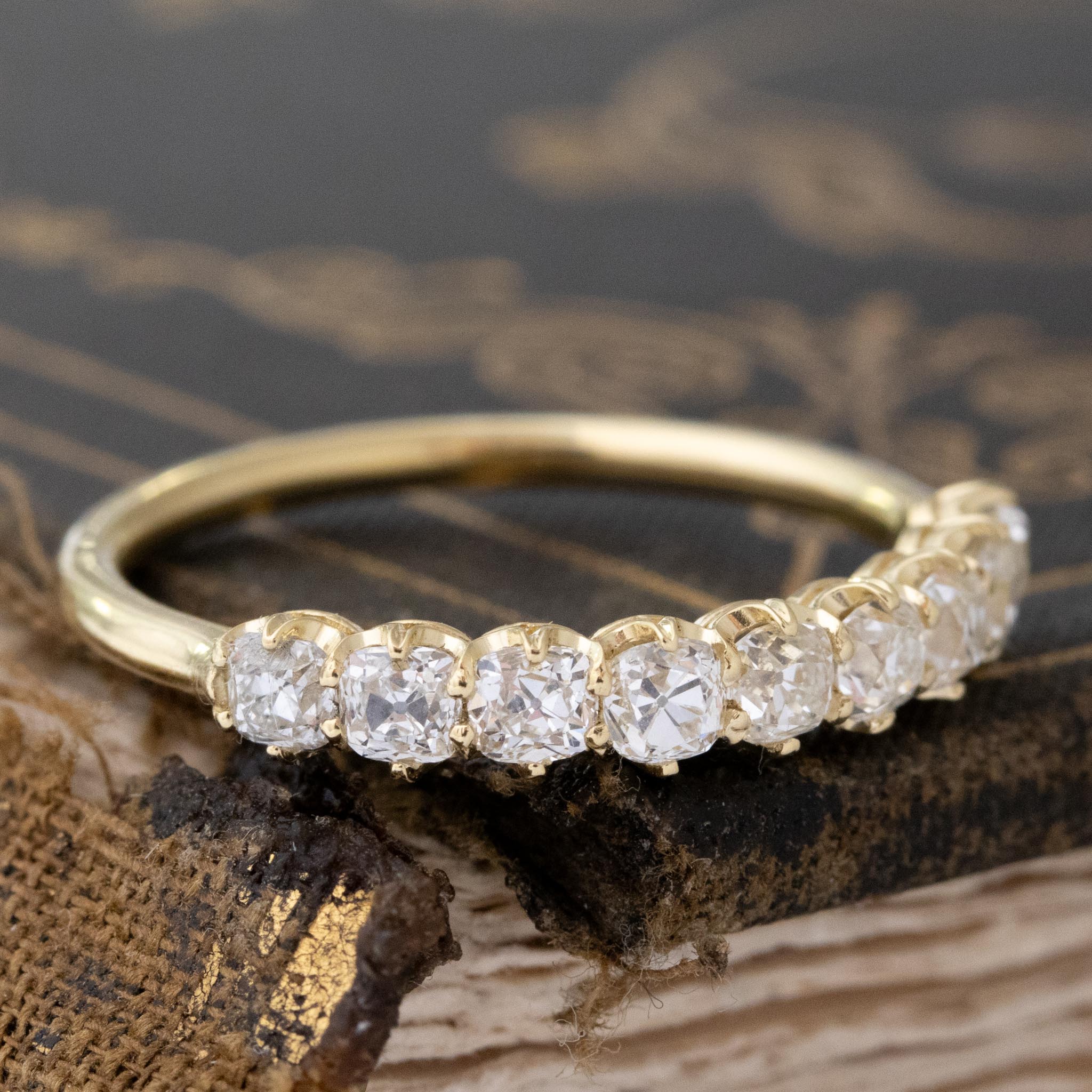 1.03ctw Old Mine Cut Diamond 9-Stone Half-Hoop Band