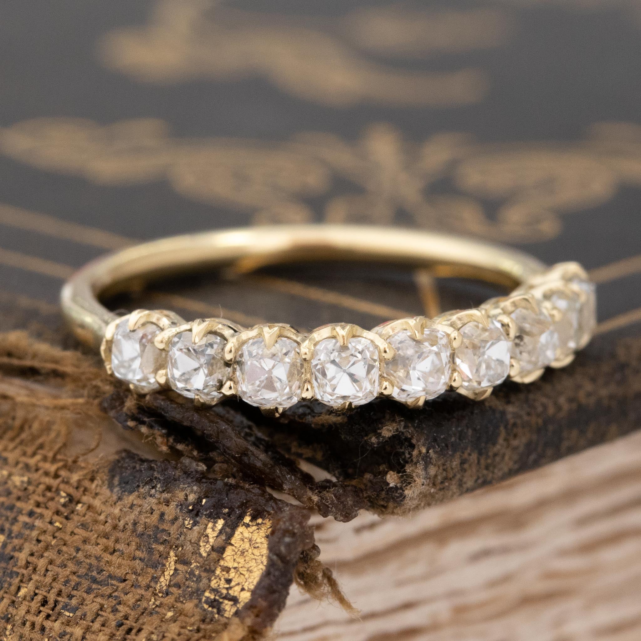 1.03ctw Old Mine Cut Diamond Half-Hoop 9-Stone Band