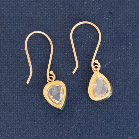 1.03ctw Pear Rose Cut Diamond Mismatched Drop Earrings