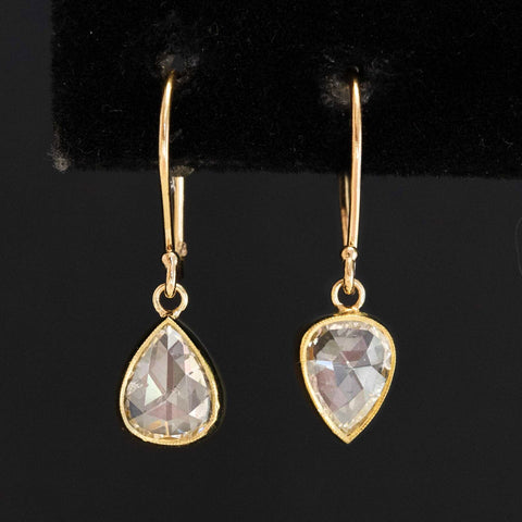 1.03ctw Pear Rose Cut Diamond Mismatched Drop Earrings
