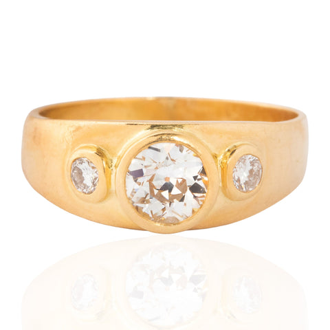 1.03ctw Vintage Old European Cut Diamond 3-Stone Bezel Ring, French