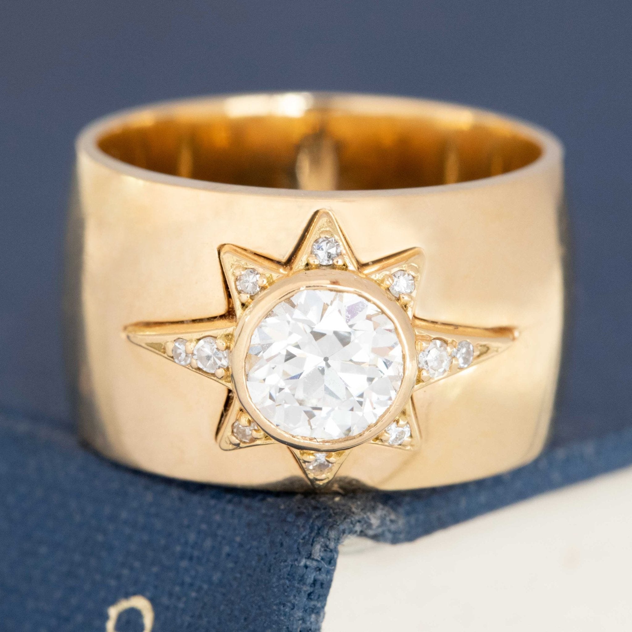 1.03ctw Vintage Old European Cut Diamond Wide Starburst Ring