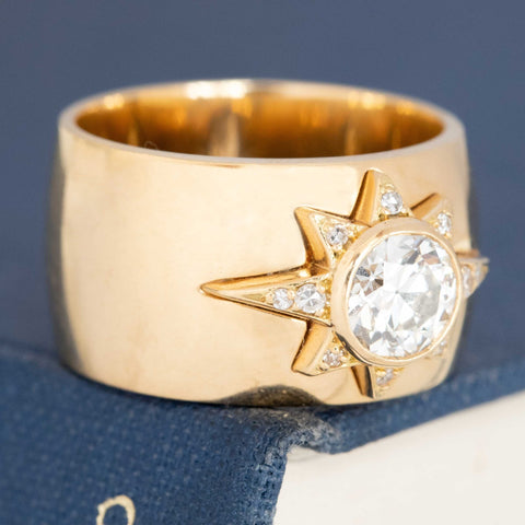 1.03ctw Vintage Old European Cut Diamond Wide Starburst Ring