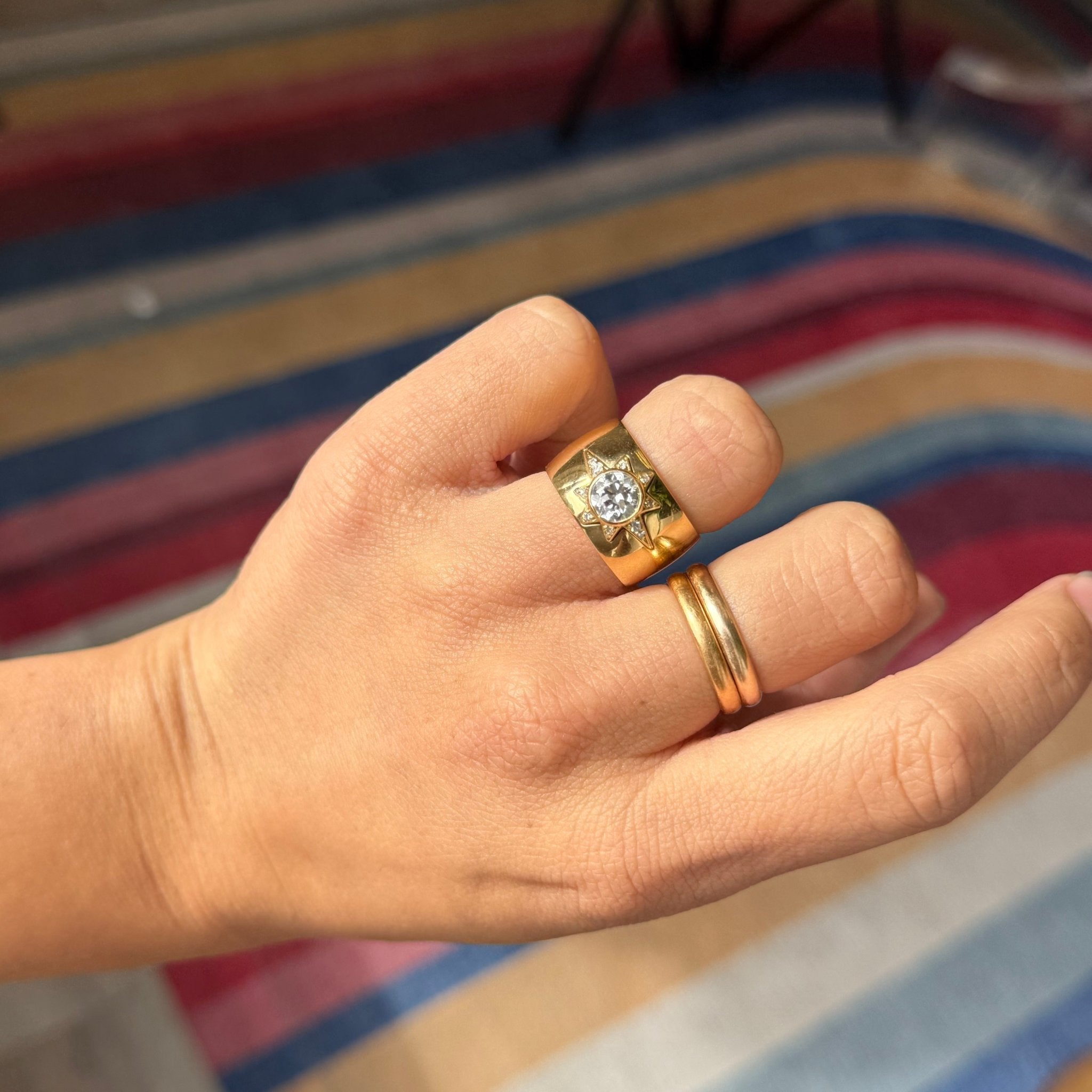 1.03ctw Vintage Old European Cut Diamond Wide Starburst Ring