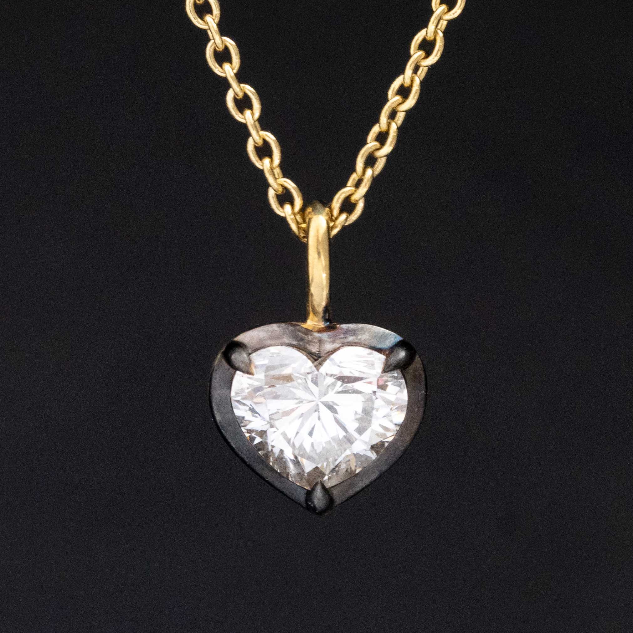 1.04ct Heart Cut Diamond Collet Pendant, GIA H VS2