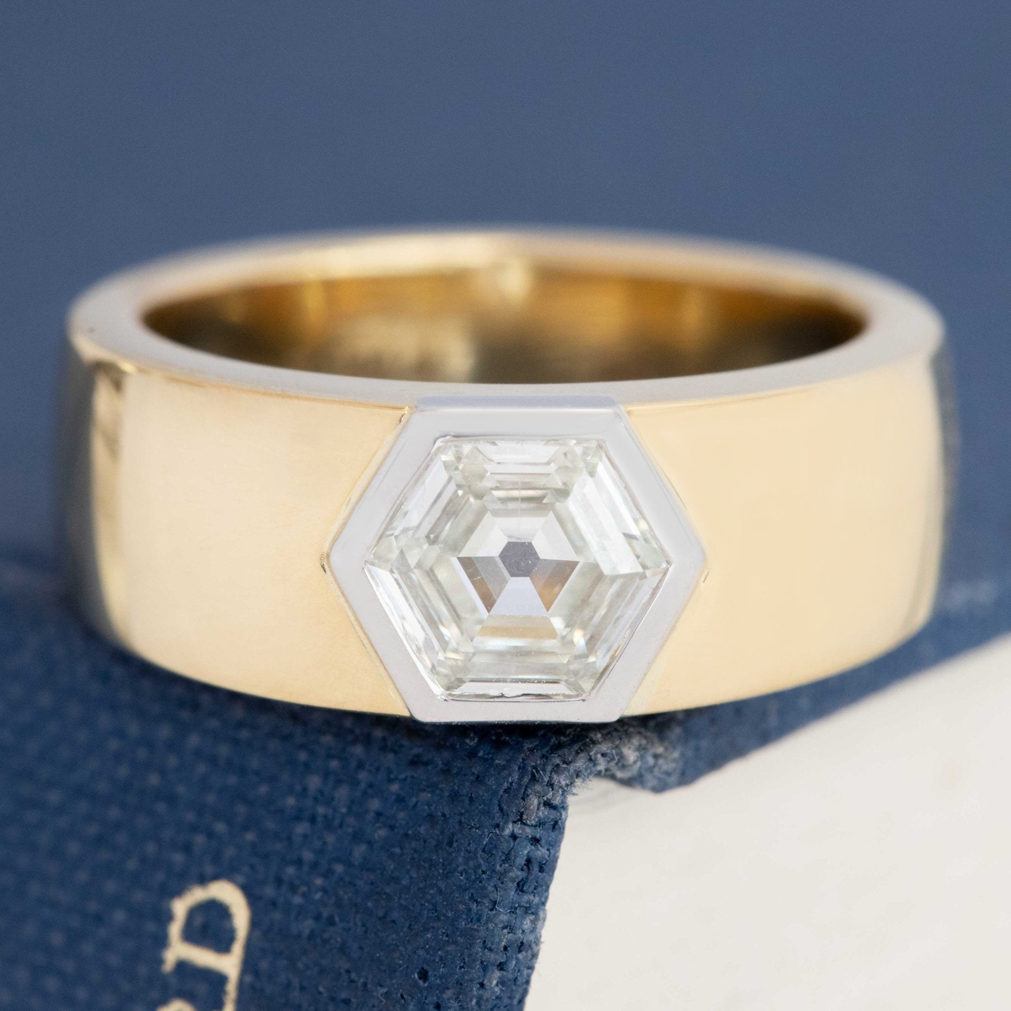 1.04ct Hexagonal Cut Diamond Bezel Ring, GIA J SI1