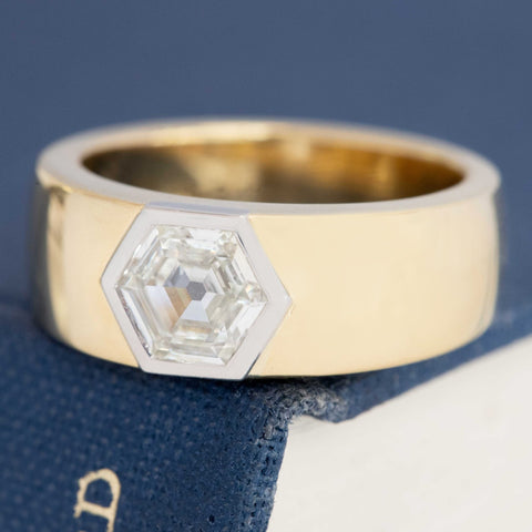 1.04ct Hexagonal Cut Diamond Bezel Ring, GIA J SI1