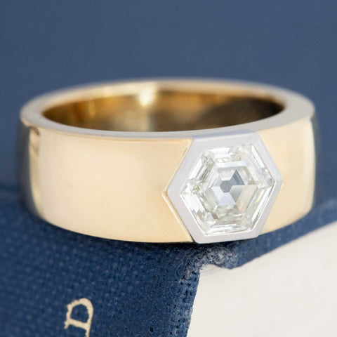 1.04ct Hexagonal Cut Diamond Bezel Ring, GIA J SI1