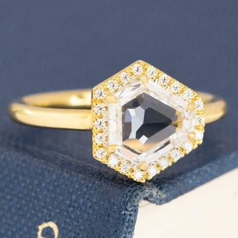 1.04ct Kite Step Cut Diamond Halo Solitaire