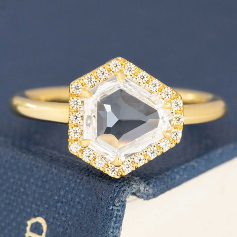 1.04ct Kite Step Cut Diamond Halo Solitaire