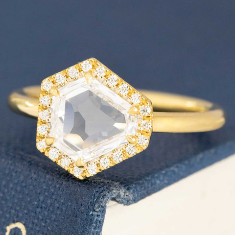 1.04ct Kite Step Cut Diamond Halo Solitaire