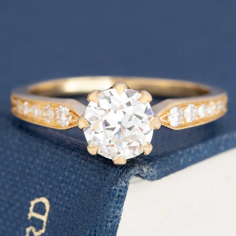 Vintage Old European cut diamond engagement ring with 1.04ct center in 18k yellow gold.