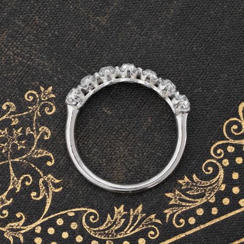 Side view of 1.04ctw Old Mine Cut Diamond 7-Stone Band, vintage-inspired band with Old Mine Cut Diamonds, crafted in platinum