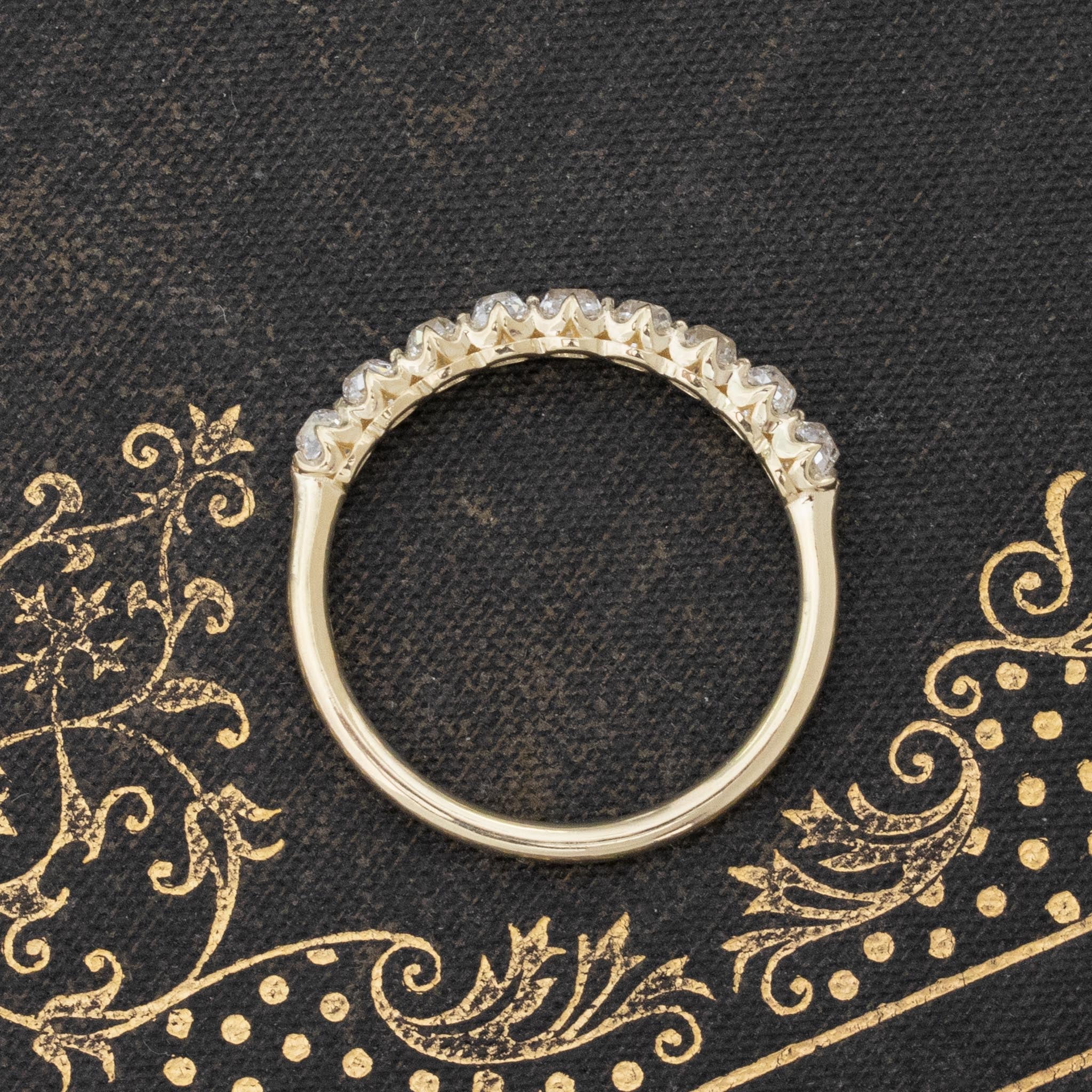 Top view of 1.04ctw Old Mine Cut Diamond Half-Hoop Band