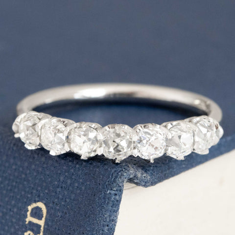 1.04ctw Old Mine Cut Diamond Half-Hoop Band with Old Mine Cut Diamonds in platinum, antique-inspired one-of-a-kind wedding band