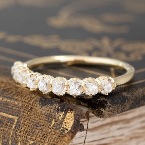 Antique lovers’ 1.04ctw Old Mine Cut Diamond Half-Hoop Band in yellow gold, featuring rare Earth-mined Old Mine Cut Diamonds