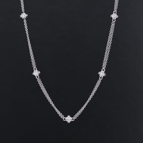 1.04ctw White Gold Double Cable Diamond Rolling Ball Necklace