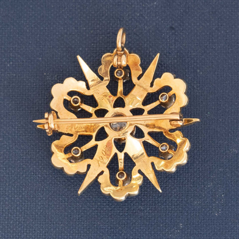 1.05ctw Antique Old European Cut Diamond & Pearl Star Brooch/Pendant