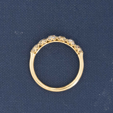 Side view of 1.05ctw Old Mine Cut Diamond 6-Stone Band, natural Earth-mined Old Mine Cut Diamonds in yellow gold
