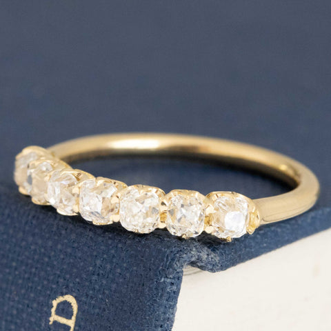 Antique lovers’ 1.05ctw Old Mine Cut Diamond Half-Hoop Band in yellow gold, featuring rare Earth-mined Old Mine Cut Diamonds