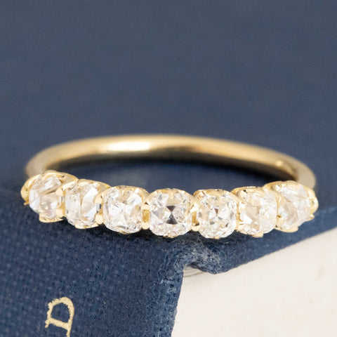 1.05ctw Old Mine Cut Diamond Half-Hoop Band with Old Mine Cut Diamonds in yellow gold, antique-inspired one-of-a-kind wedding band