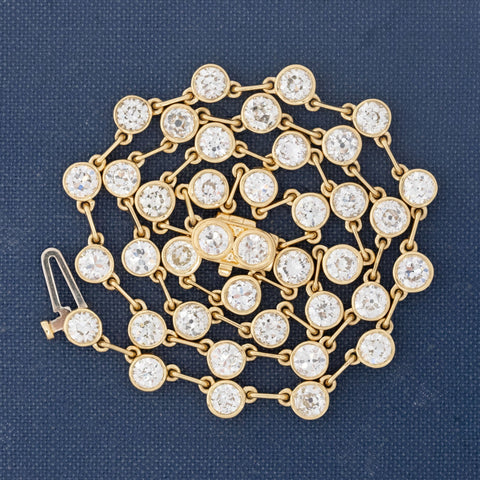10.63ctw Old European Cut Diamond Bezel Bar Link Tennis Necklace