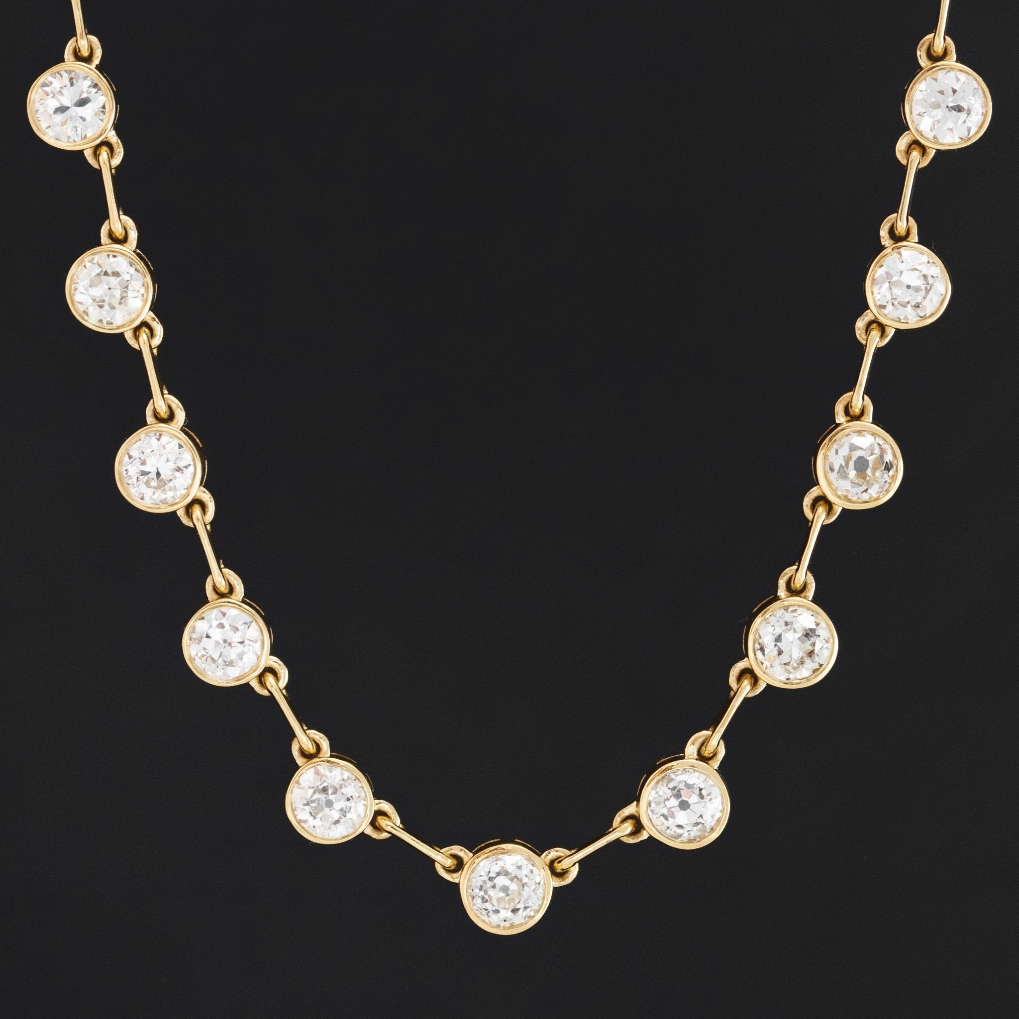 10.63ctw Old European Cut Diamond Bezel Bar Link Tennis Necklace