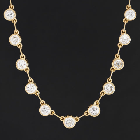 10.63ctw Old European Cut Diamond Bezel Bar Link Tennis Necklace