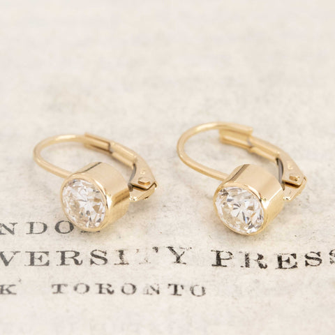 1.06ctw Old European Cut Diamond Bezel Dormeuse Earrings