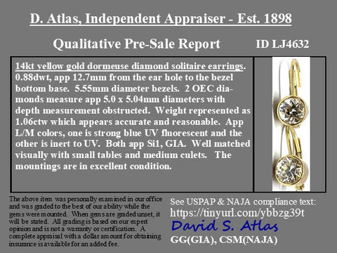 1.06ctw Old European Cut Diamond Bezel Dormeuse Earrings