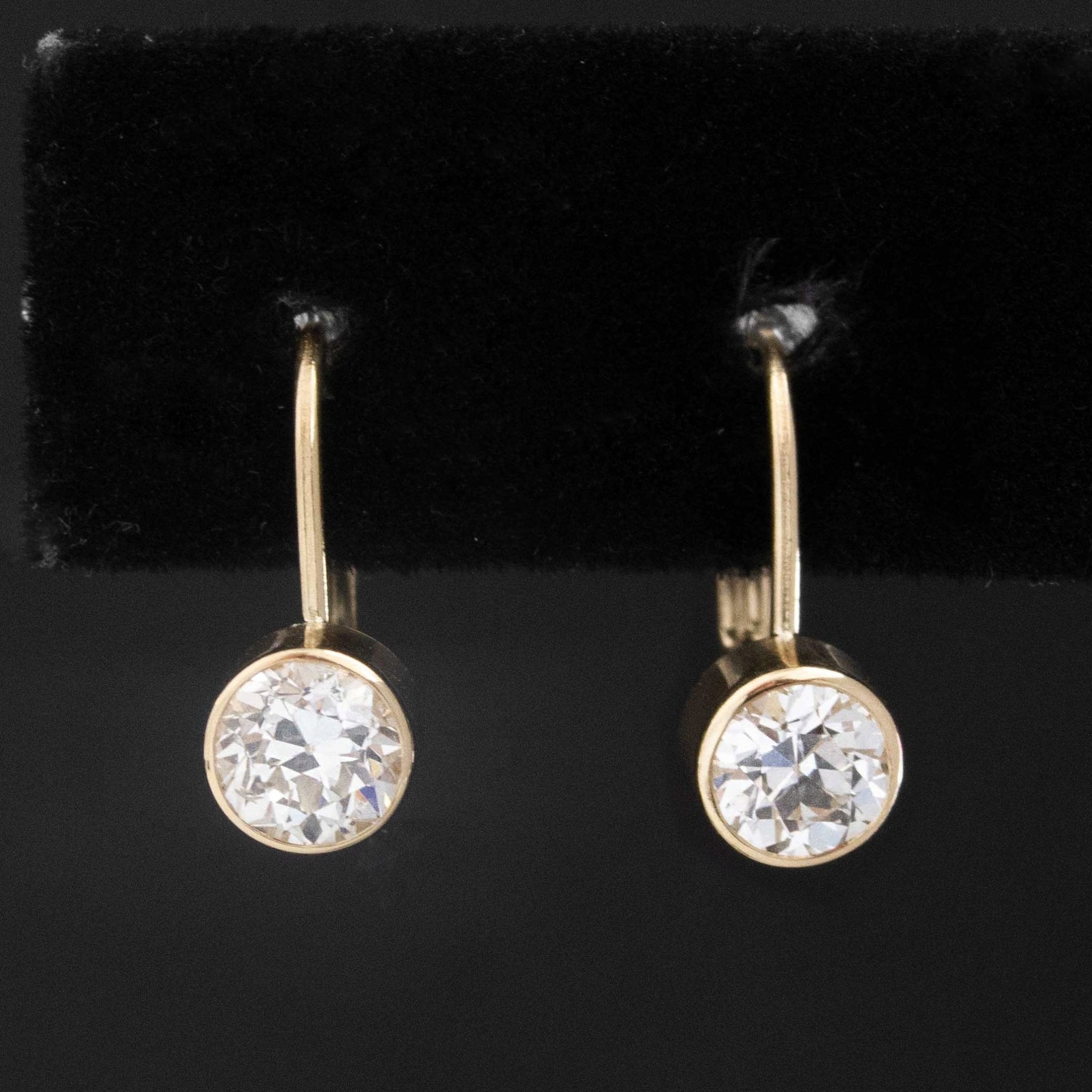 1.06ctw Old European Cut Diamond Bezel Dormeuse Earrings