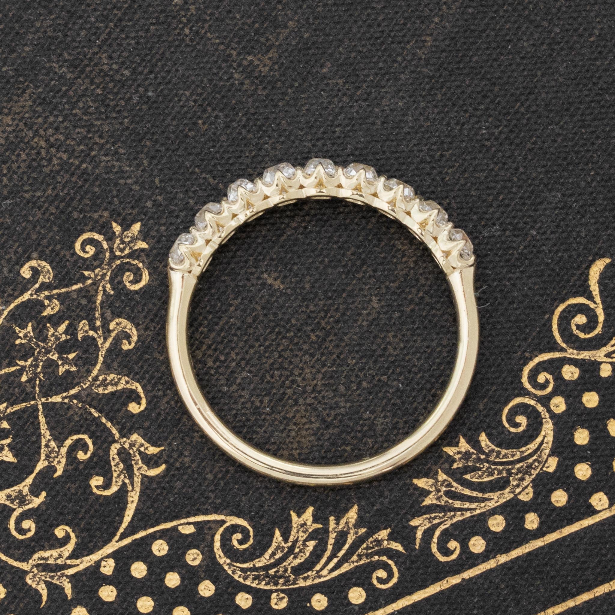 Top view of 1.06ctw Old Mine Cut Diamond Half-Hoop Band