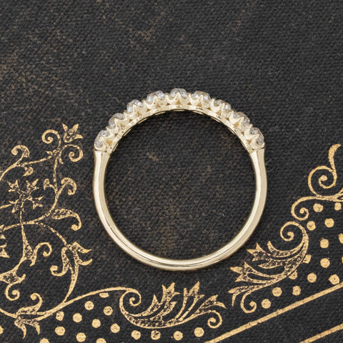 Side view of 1.06ctw Old Mine Cut Diamond Half-Hoop Band, vintage-inspired band with Old Mine Cut Diamonds, crafted in yellow gold