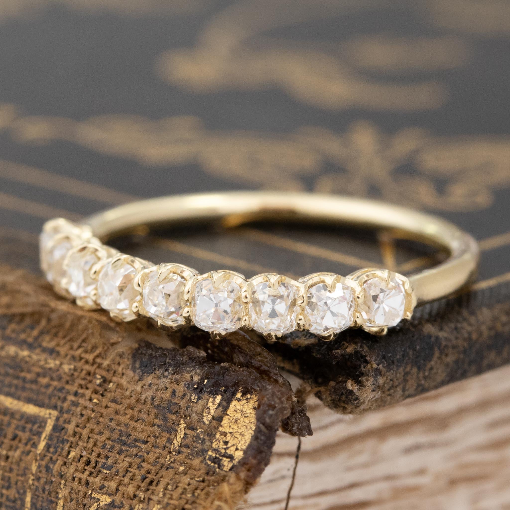 Yellow gold 1.06ctw Old Mine Cut Diamond Half-Hoop Band