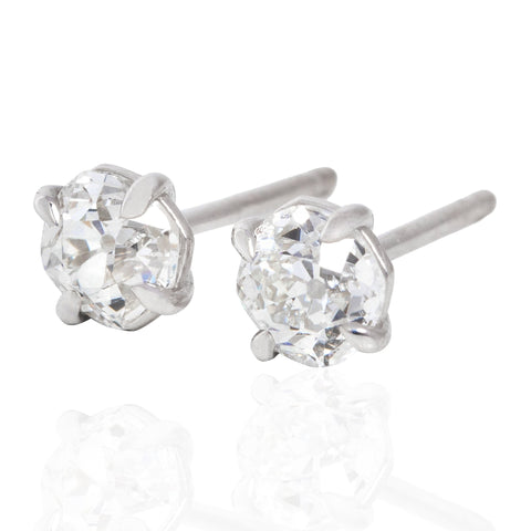 1.06ctw Old Mine Cut Diamond Stud Earrings