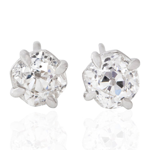 1.06ctw Old Mine Cut Diamond Stud Earrings