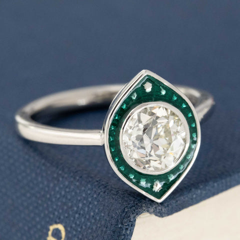 1.07ct Old European Cut Diamond & Enamel Target Ring, GIA L VS2