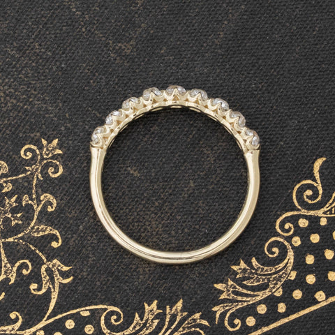 Side view of 1.07ctw Old Mine Cut Diamond Half-Hoop Band, vintage-inspired band with Old Mine Cut Diamonds, crafted in yellow gold