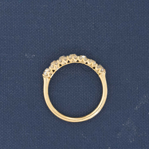 Side view of 1.07ctw Old Mine Cut Diamond Half-Hoop Band, natural Earth-mined Old Mine Cut Diamonds in yellow gold