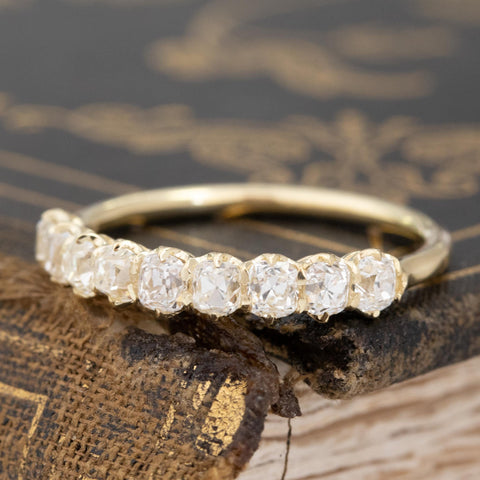 Antique lovers’ 1.07ctw Old Mine Cut Diamond Half-Hoop Band in yellow gold, featuring rare Earth-mined Old Mine Cut Diamonds