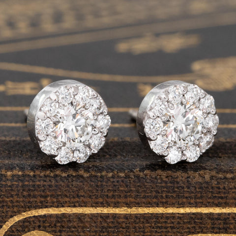 1.07ctw Round Brilliant Cut Diamond Cluster Stud Earrings by Hearts on Fire (HoF)