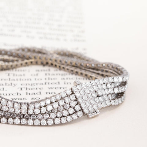 10.82ctw Round Brilliant Cut Diamond Quintuple Row Bracelet