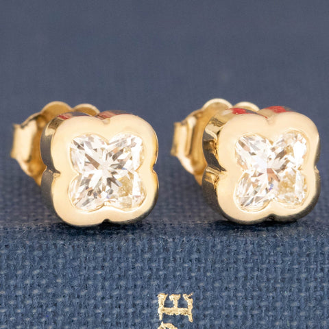 1.08ctw Lily Cut Diamond Bezel Stud Earrings