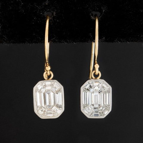 1.08ctw Mosaic Step Cut Diamond Bezel Drop Earrings