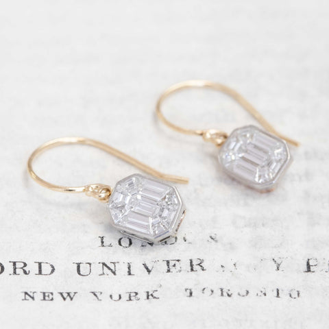 1.08ctw Mosaic Step Cut Diamond Bezel Drop Earrings