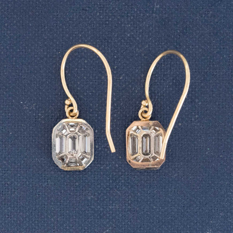 1.08ctw Mosaic Step Cut Diamond Bezel Drop Earrings