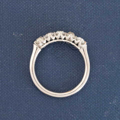 Side view of 1.08ctw Old Mine Cut Diamond 5-StoneHalf-Hoop Band, vintage-inspired band with Old Mine Cut Diamonds, crafted in platinum